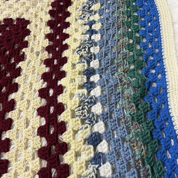 Vintage Handmade Afghan Blanket Throw 45”x40”Crochet Multi-Color Granny Square - Picture 2 of 3
